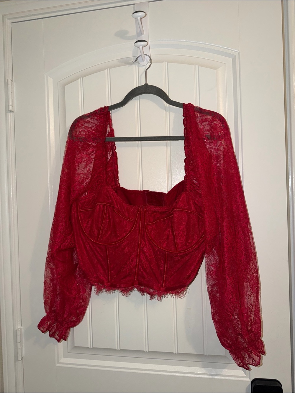 SHEIN Burgundy Lace Long-Sleeve Corset Blouse
